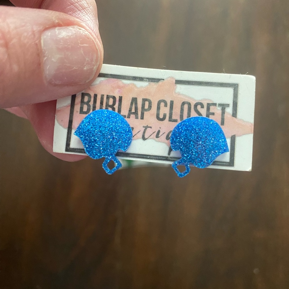Blue Glitter football Earrings
